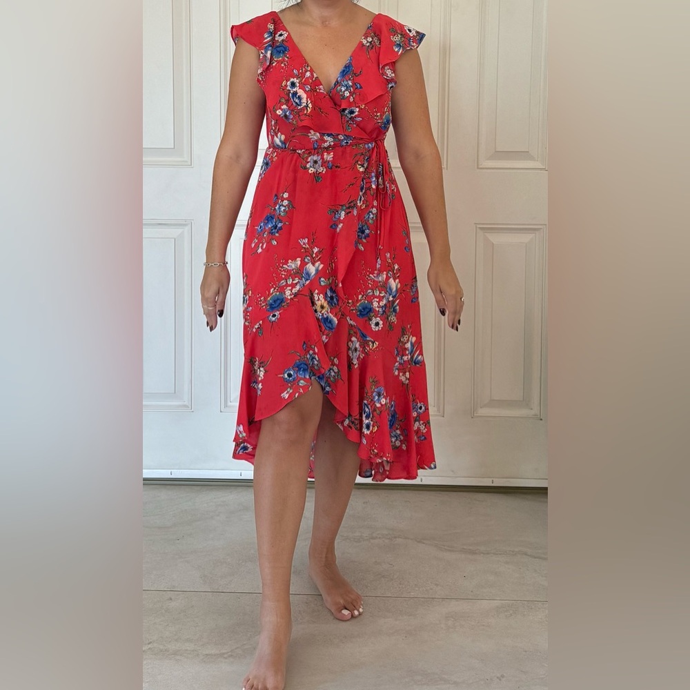 Soprano Red Floral High Low Skirt